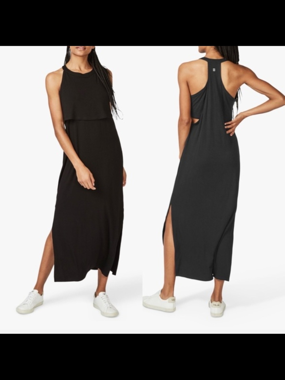 Sweaty Betty Black Racerback Maxi Dress with Side Slit